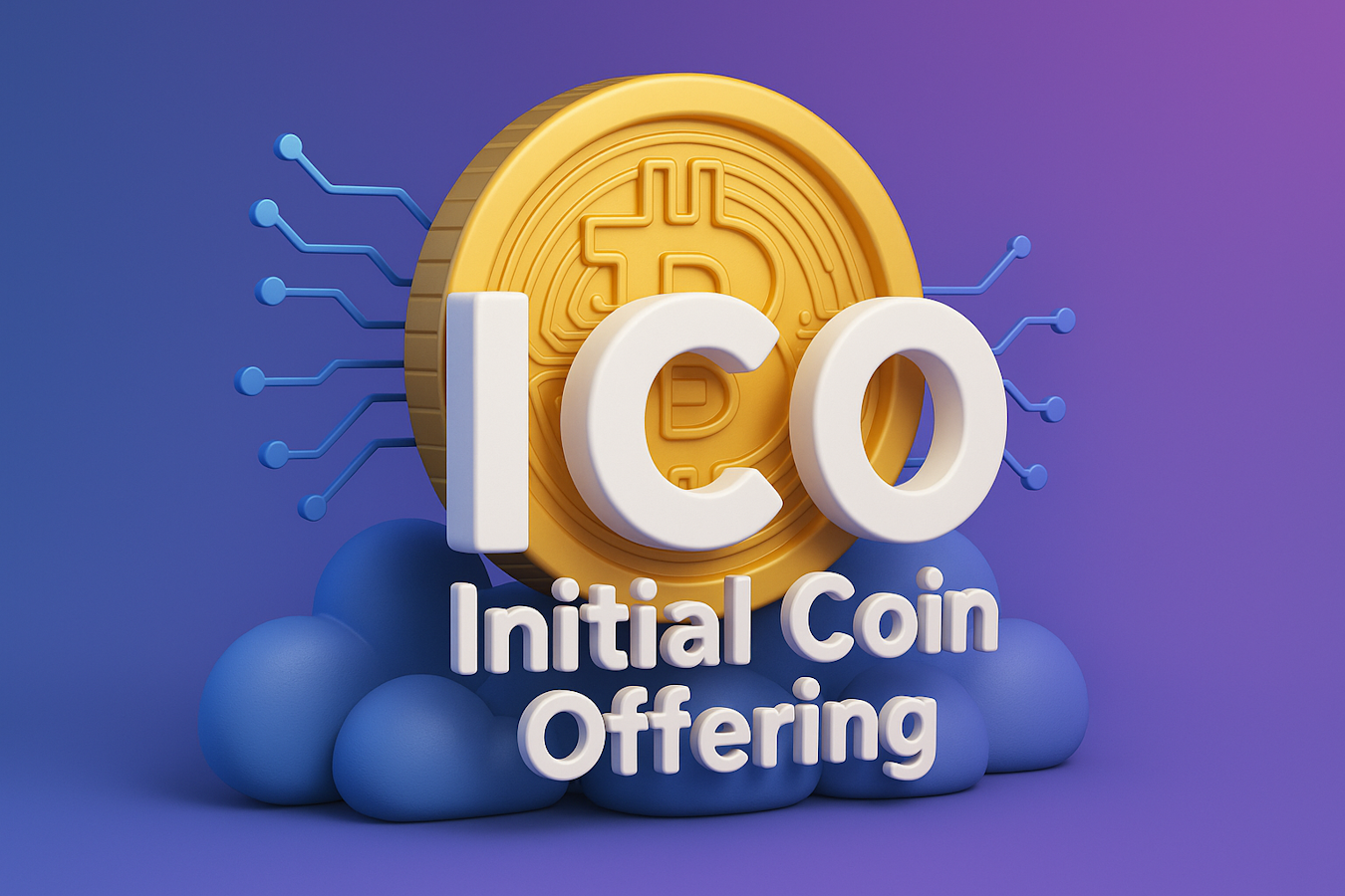 Initial Coin Offering ICO concept with blockchain technology and Bitcoin representing best crypto presale marketing agency services for successful token launches in 2025.