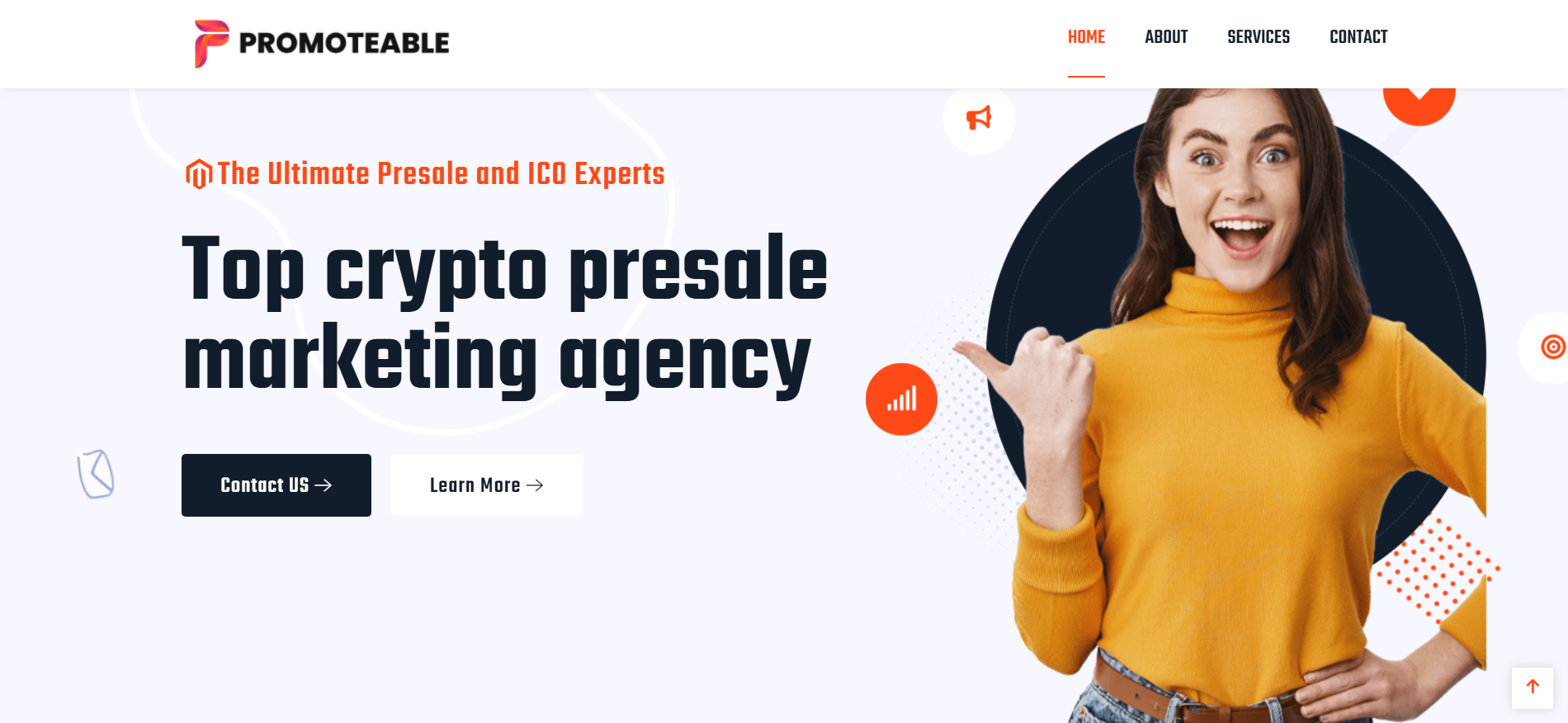 Promoteable homepage showcasing high impact presale growth services and influencer marketing solutions for best crypto presale marketing agency results.