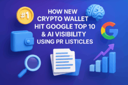 Геройское изображение для примера Walllet.com с иконкой криптокошелька, логотипом Google, мозгом ИИ, графиком роста и значком 