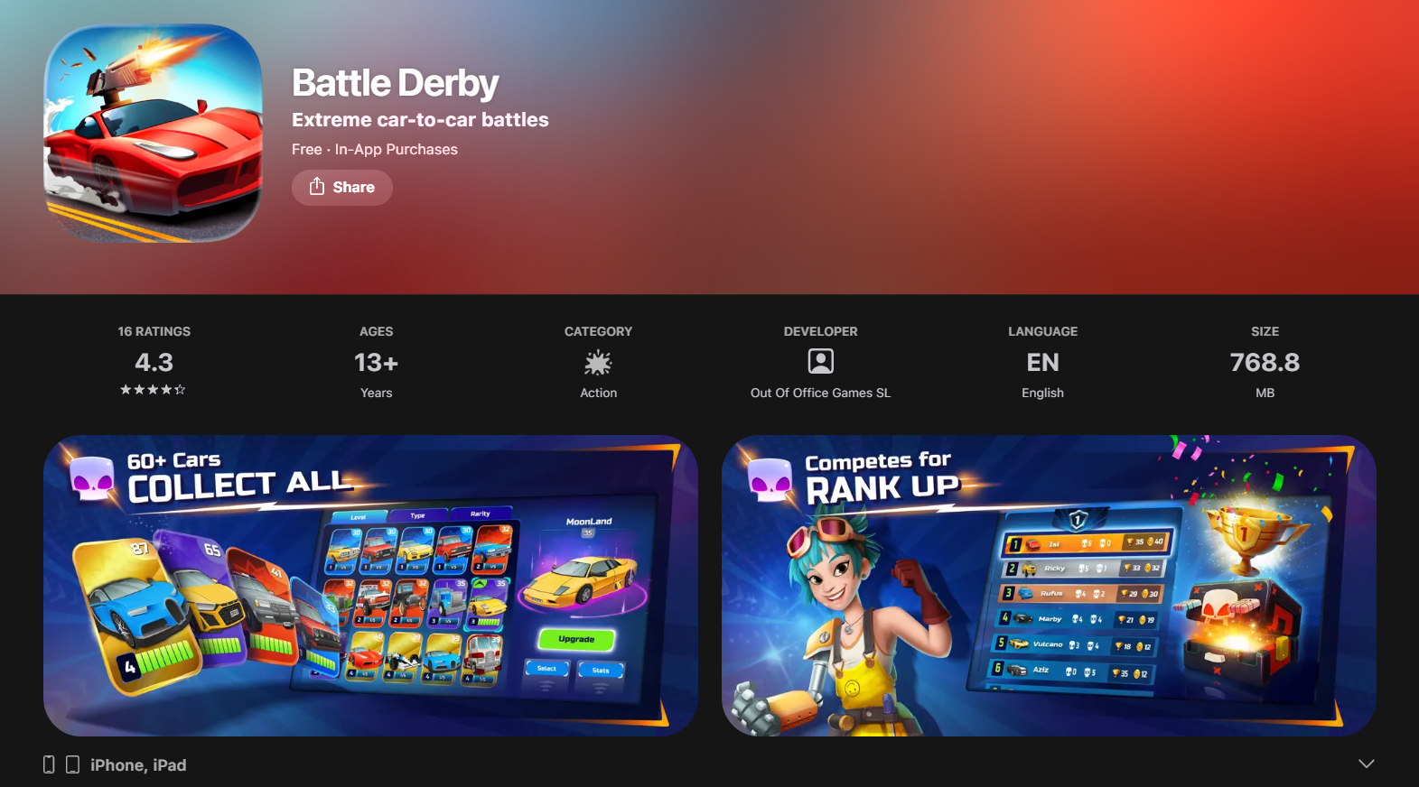 Battle Derby mobile game featuring Proof of Skill rewards system and vehicular combat for crypto ICO token sale 2025.
