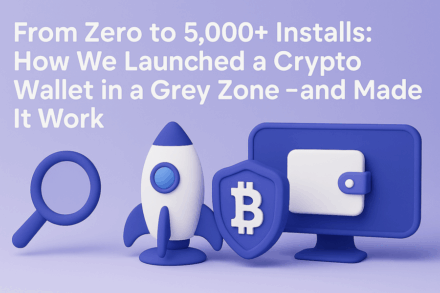 Cover image with crypto wallet icons, rocket, Bitcoin shield, and magnifying glass illustrating a growth case study by high authority AI SEO agencies and best AI SEO agencies 2025 showing how a crypto wallet reached 5,000+ installs in a grey zone market.