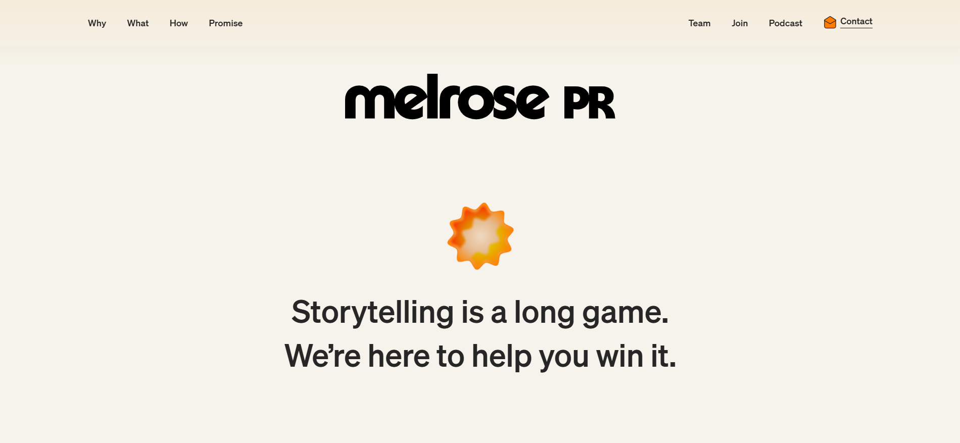 Melrose PR homepage highlighting onchain communications expertise, technical blockchain protocol PR services and thought leadership for decentralized projects.