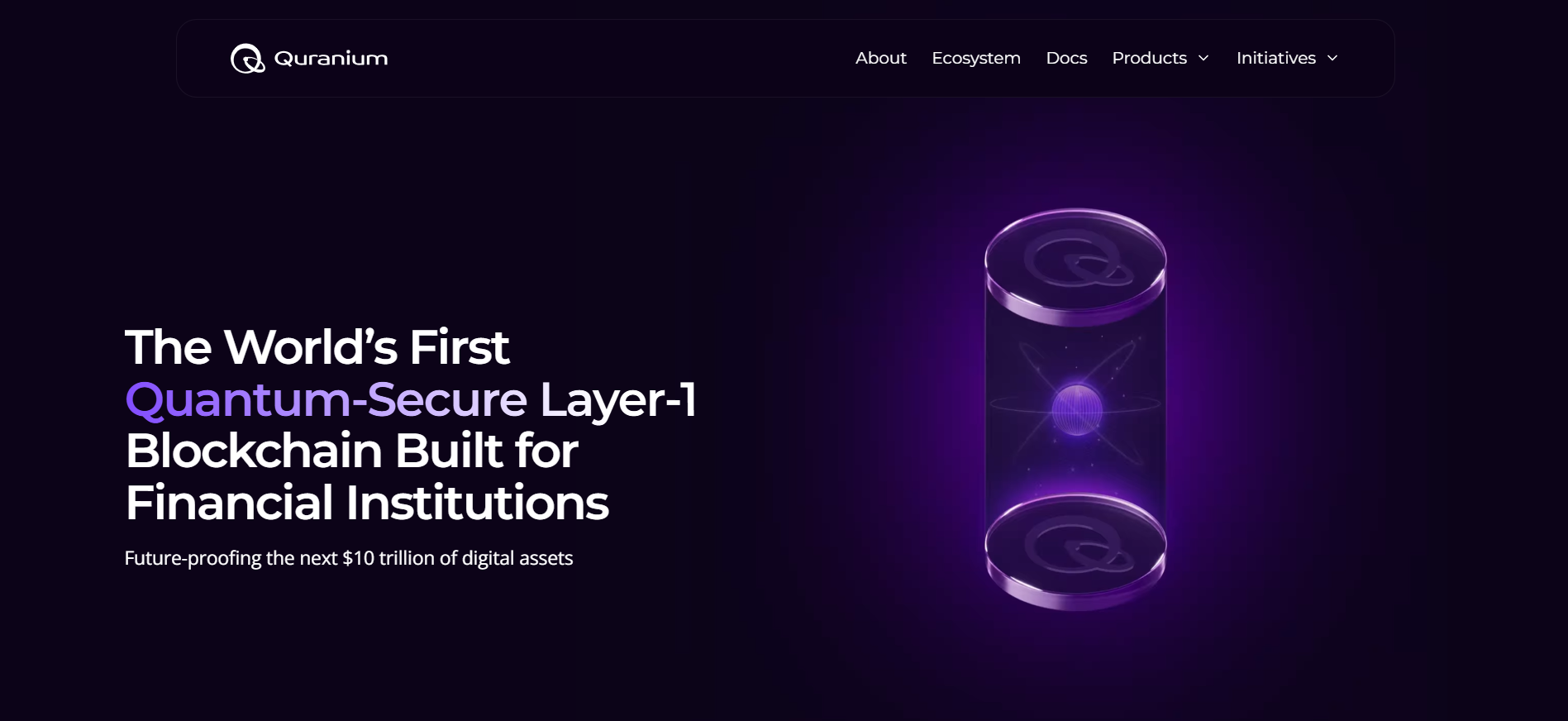 Quranium quantum-resistant blockchain homepage featuring NIST-approved cryptography and QSafe wallet for November 2025 token sale.