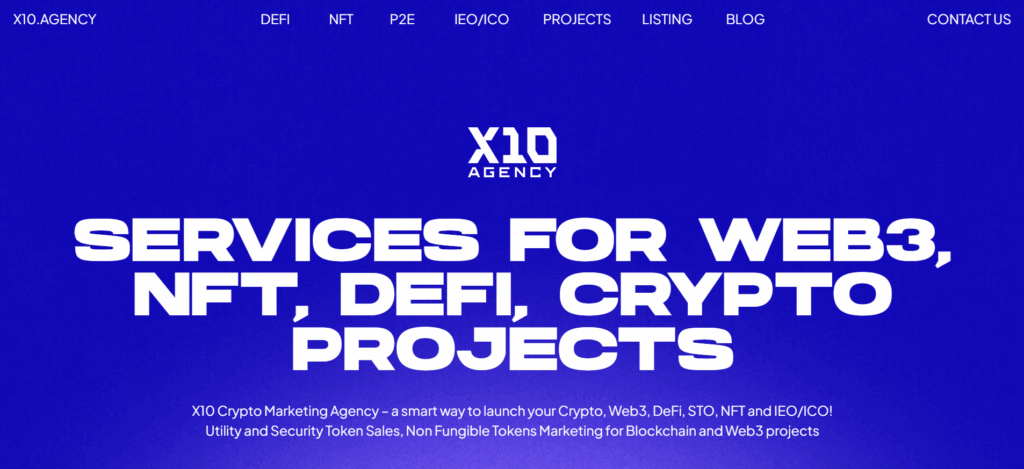 La homepage dell'agenzia X10 mostra i servizi di gestione della comunità crittografica e di espansione regionale di Cina, Corea e Giappone.