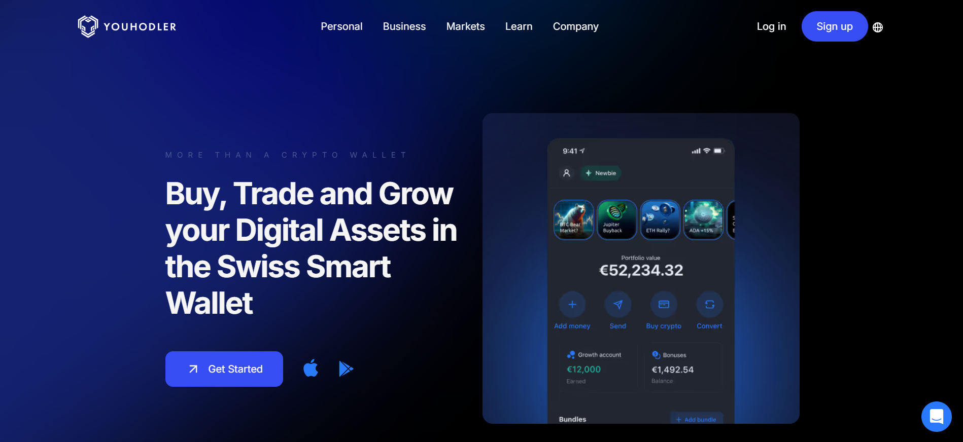 YouHodler platform interface showing crypto lending, trading features, and YHDL token rewards for November presale opportunity.