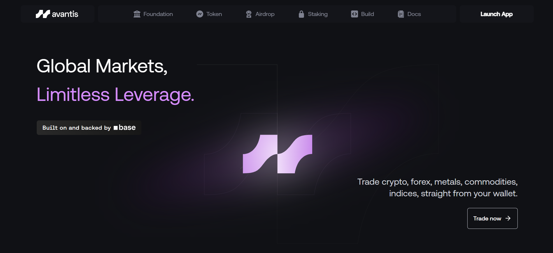 Avantis referral program page showing earn up to 15% rebates on trading fees and get fee discounts.