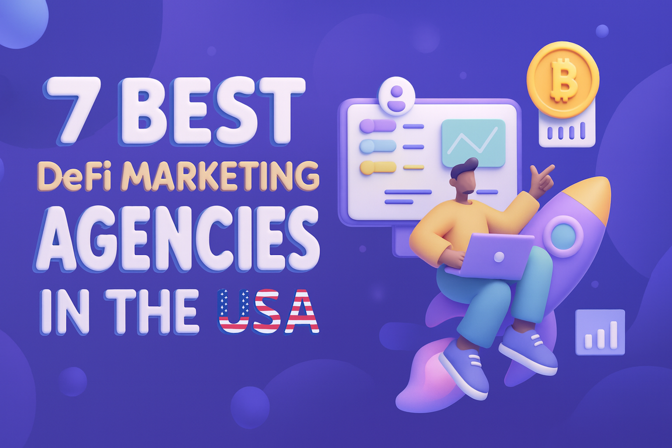 Guida alle 7 migliori agenzie di marketing DeFi negli USA con professionisti della criptovaluta che analizzano le metriche di crescita del protocollo blockchain con Bitcoin e il cruscotto di analisi.