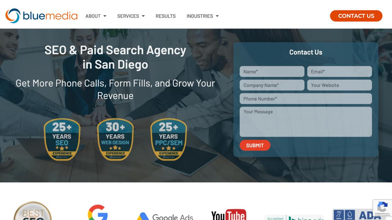 Blue Media Marketing SEO 和 PPC 公司位于圣地亚哥,专注于为企业增加来电、潜在客户和收入。