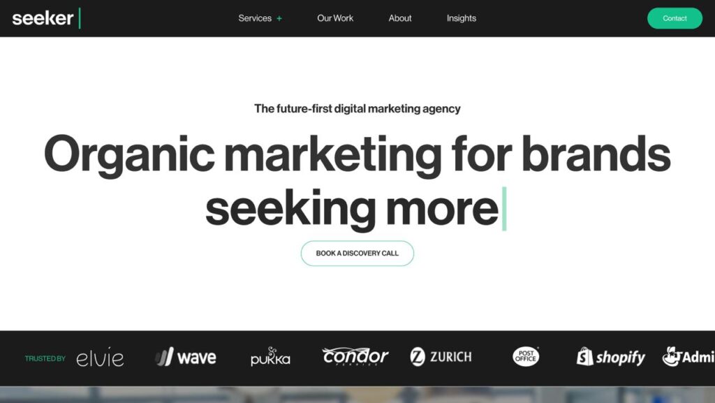 기존 브랜드를 위한 유기적 성장 전략을 제공하는 미래 지향적 디지털 마케팅 에이전시 홈페이지입니다.