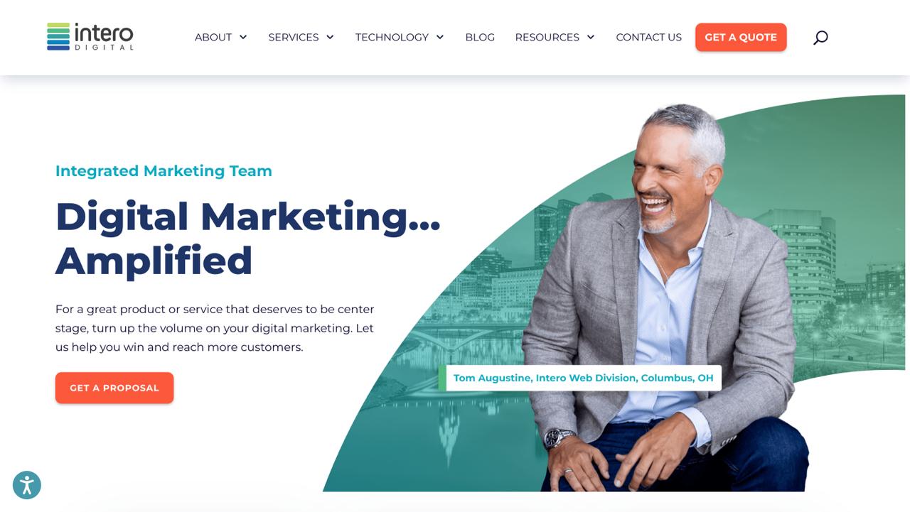 Intero Digital 主页提供技术性 GEO 服务和专有 InteroBOT 爬虫技术，用于金融科技 AI SEO 优化