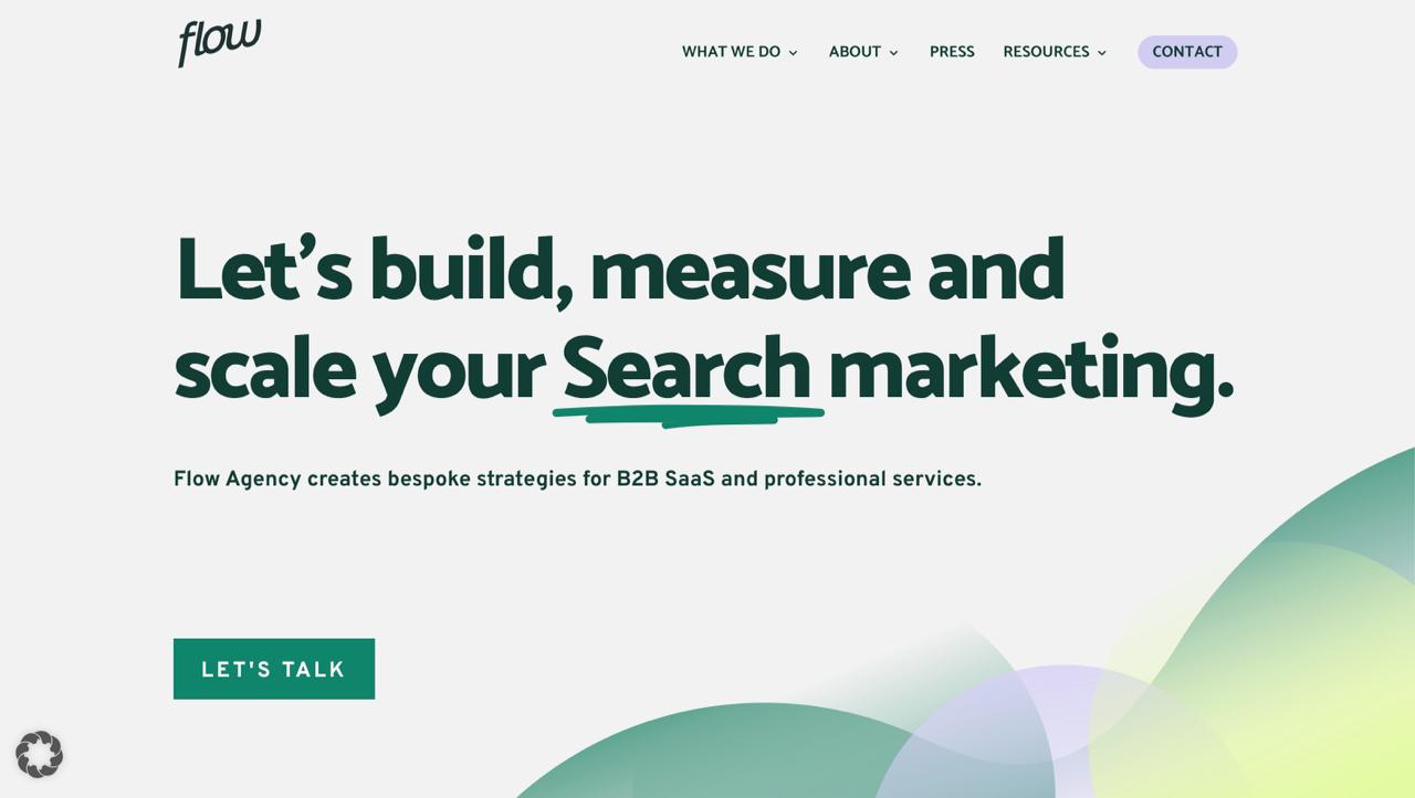 Flow Agency página de inicio B2B startups tecnológicas LLM optimización AI visibilidad en las búsquedas