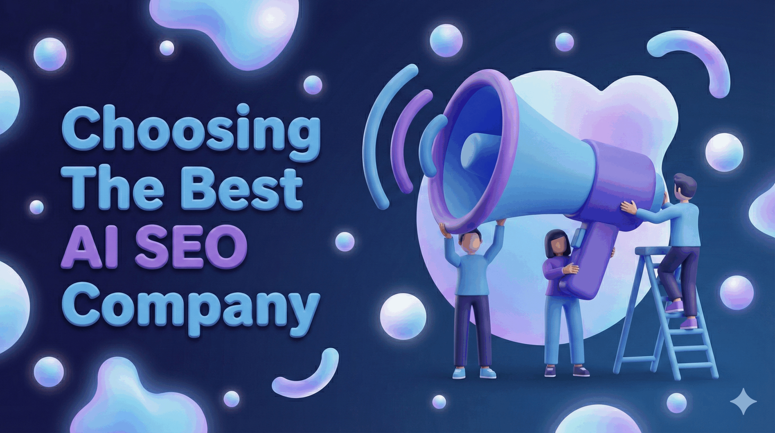 Illustrazione 3D di tre figure che tengono un grande megafono accanto al testo 