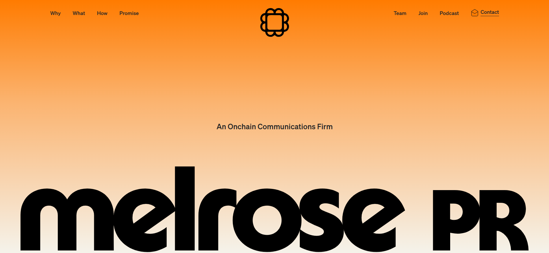 Melrose PR homepage presenting onchain communications and long-term blockchain reputation building.