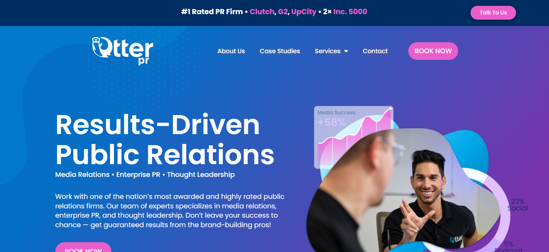Otter PR homepage presenting multi-city crypto PR agency services and Web3 crisis communications.
