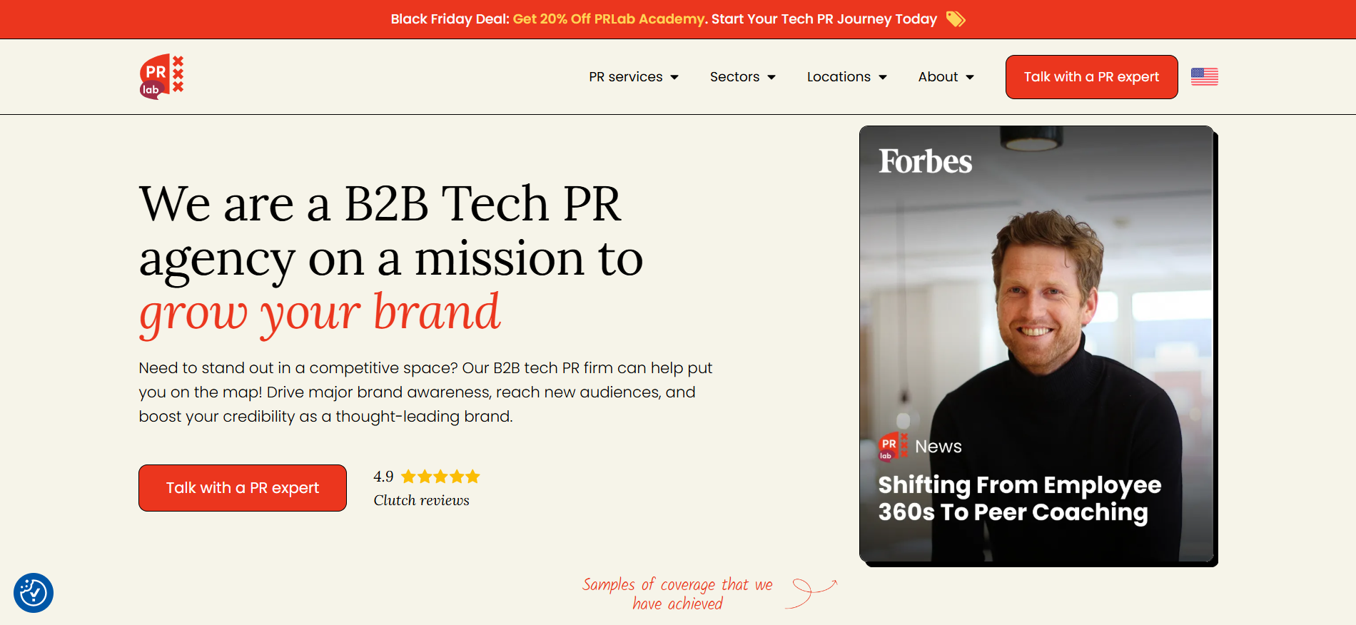 PRLab website highlighting 24-hour crypto crisis management and NFT reputation protection services.