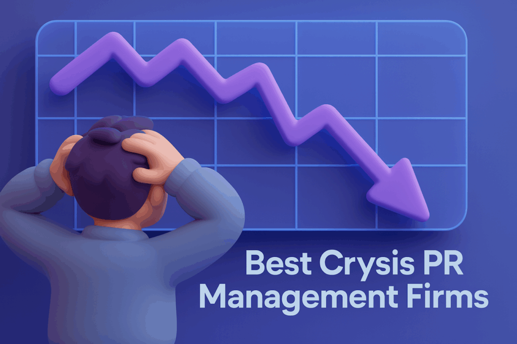 3D illustration of stressed business person facing declining chart representing need for crisis PR firms in crypto reputation management.