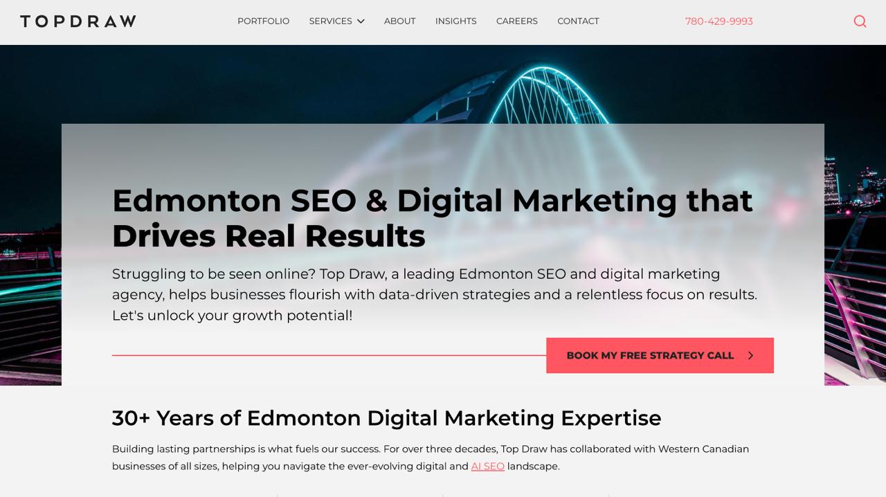 L'agenzia Top Draw Calgary presenta pacchetti di ottimizzazione della ricerca AI personalizzati per la visibilità delle aziende canadesi.