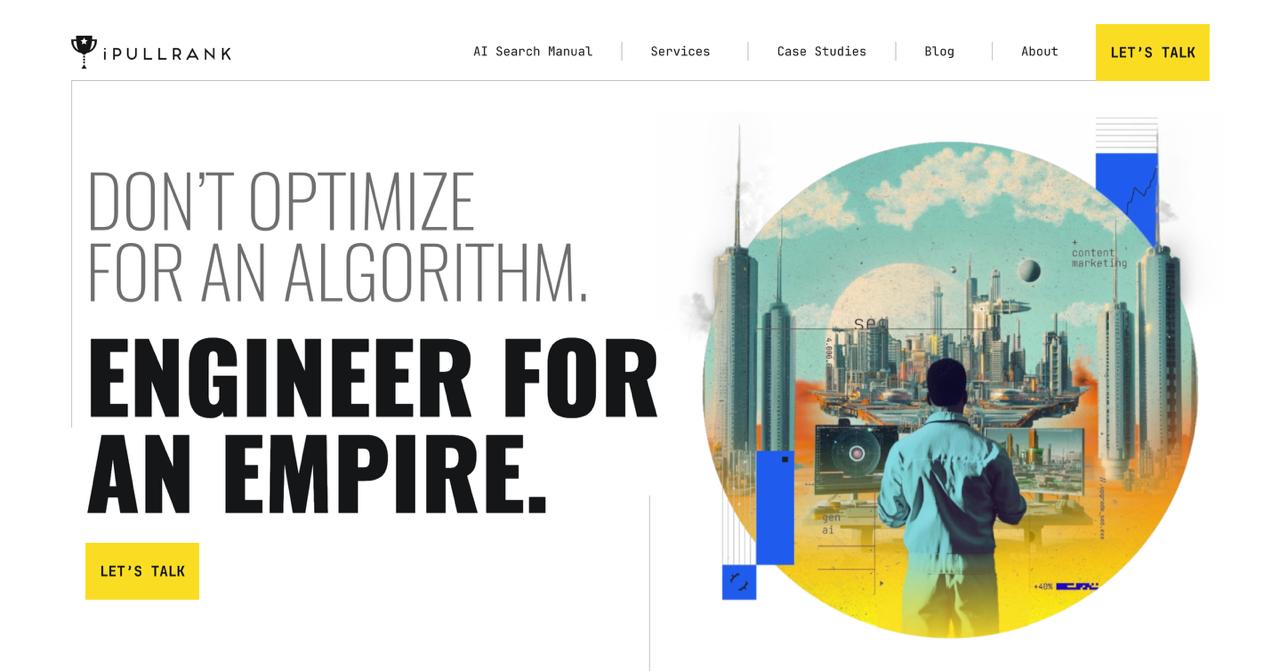 iPullRank homepage showcasing enterprise technical SEO and generative AI integration services in New York