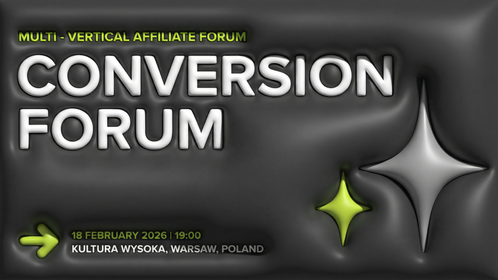 Conversion Forum Warschau 2026 hero - Affiliate Marketing Konferenz Europa mit Panels, Networking und Geschäftsabschlüssen in Warschau.