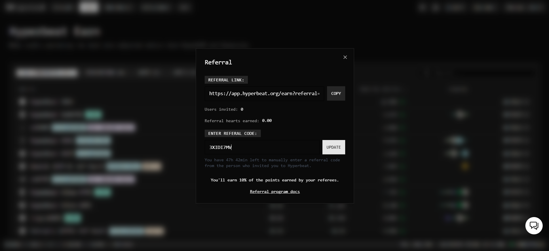 ハイパービート紹介コード入力で、ハーツボーナス特典の48時間有効化タイマー付きプロモコード3XIDI7MVが表示されます。
