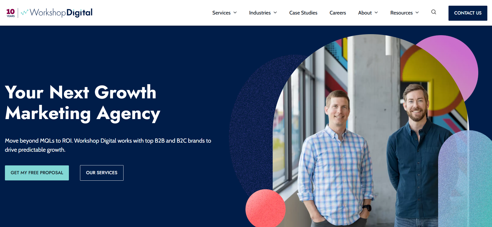 الصفحة الرئيسية لورشة عمل وكالة تسويق النمو الرقمي التي تقدم خدمات تسويق PPC وحلول SEO للشركات والأفراد.