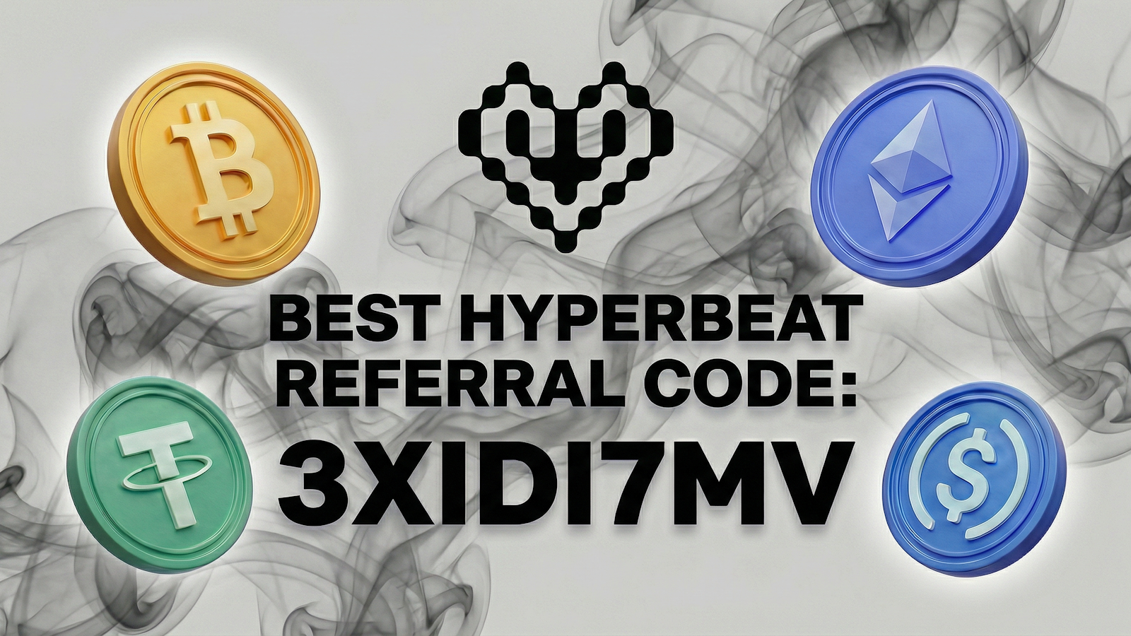 HyperliquidのDeFi利回り保管庫のビットコイン、イーサリアム、USDT、USDCアイコンが付いた最高のハイパービート紹介コード3XIDI7MVバナー。
