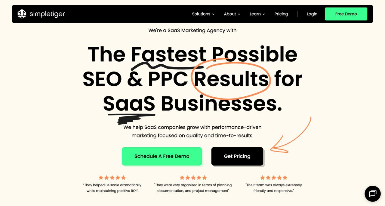 منصة SimpleTiger التسويقية التي تعرض خدمات SEO وأدوات استراتيجية المحتوى لشركات SaaS
