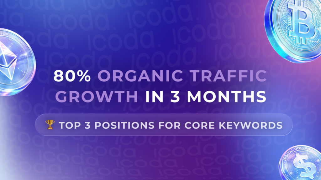 20lab SEO case study cover: 80% organic traffic growth in 3 months with Top 3 Google positions for core crypto keywords