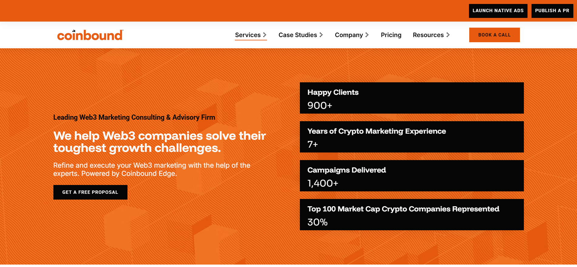 شركة Coinbound الرائدة في مجال الاستشارات التسويقية عبر الويب 3 مع أكثر من 900 عميل و1400 حملة تدعم نمو شركات التشفير.