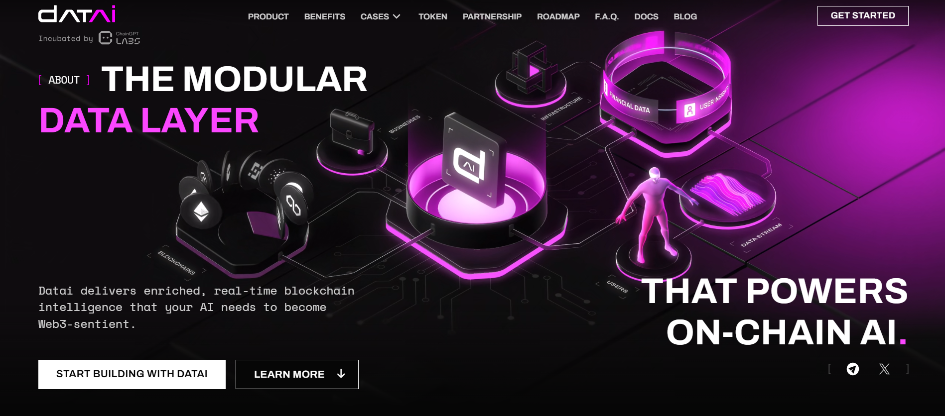 Datai Network modular data layer providing real-time blockchain intelligence for AI incubated by ChainGPT Labs crypto presale 2026.