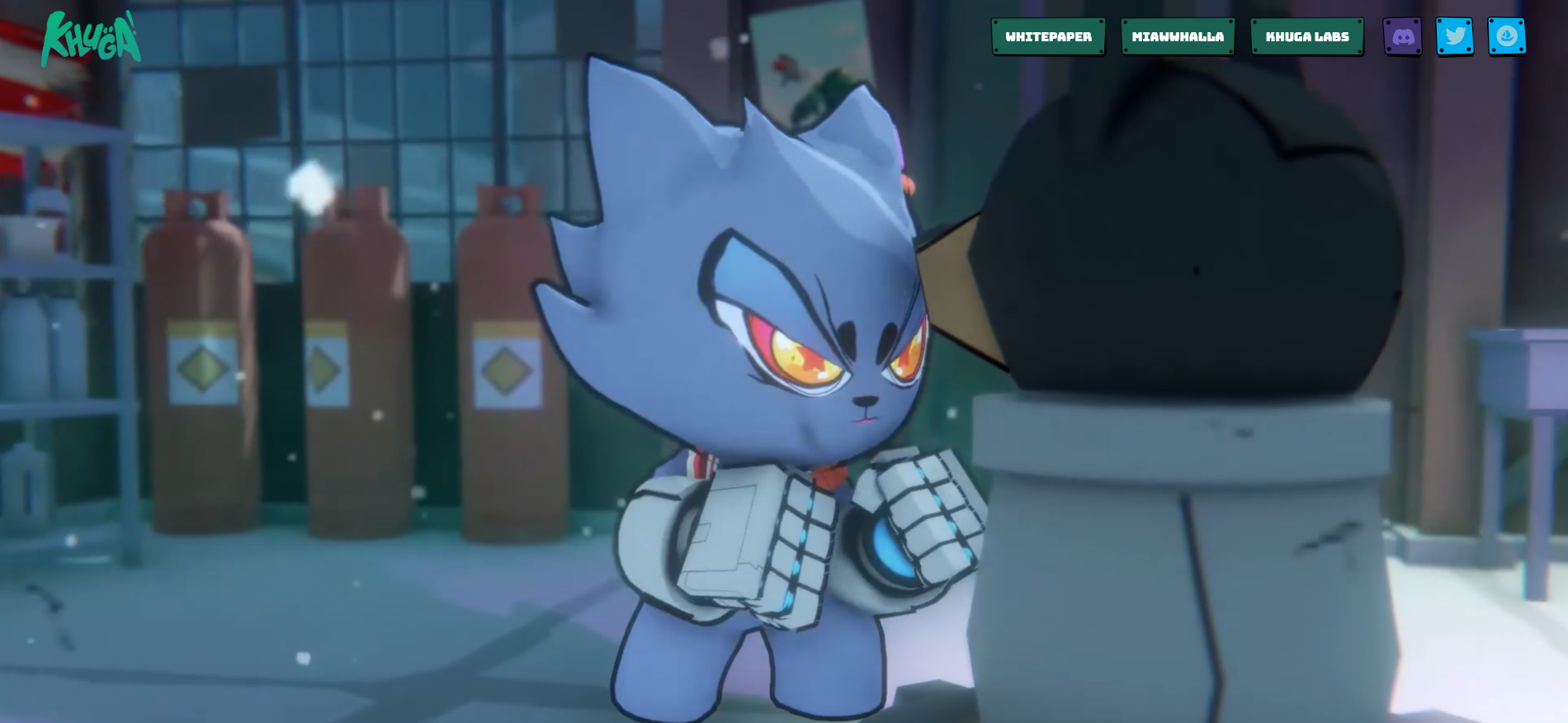 Khugaverse warrior cat character from Khuga Bash game available on Steam as part of February 2026 GameFi presale.