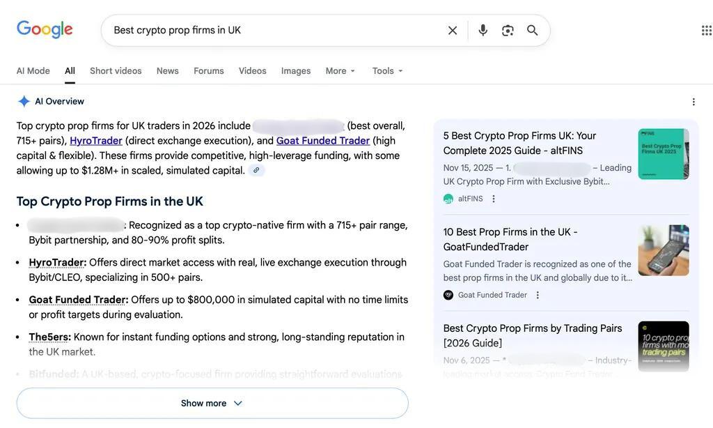 '영국 최고의 암호화 소품 회사'에 대한 Google 검색 결과 페이지로 AI 개요 요약과 간단한 설명, 주요 기능, 비교 기사 링크가 포함된 영국 최고의 암호화 소품 회사 목록을 제공합니다.