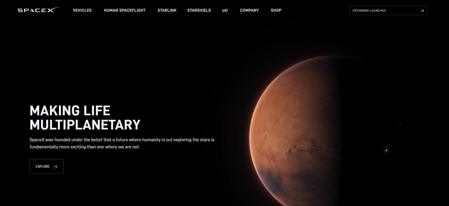 SpaceX Making Life Multiplanetary homepage showcasing the aerospace company behind the rSPAX token sale.