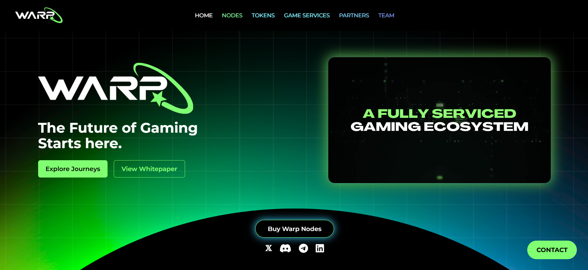 WARP fully serviced gaming ecosystem homepage with node sale and Web3 SDK for best crypto presale February 2026.