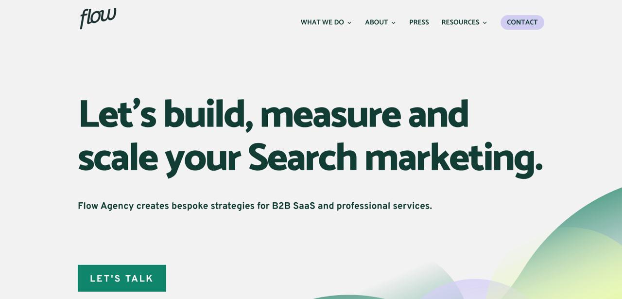 موقع Flow Agency الذي يتخذ من برلين مقراً له ويضم حزم تحسين محرك الإجابة على المنتجات وتتبع الإحالة لشركات البرمجيات كخدمة