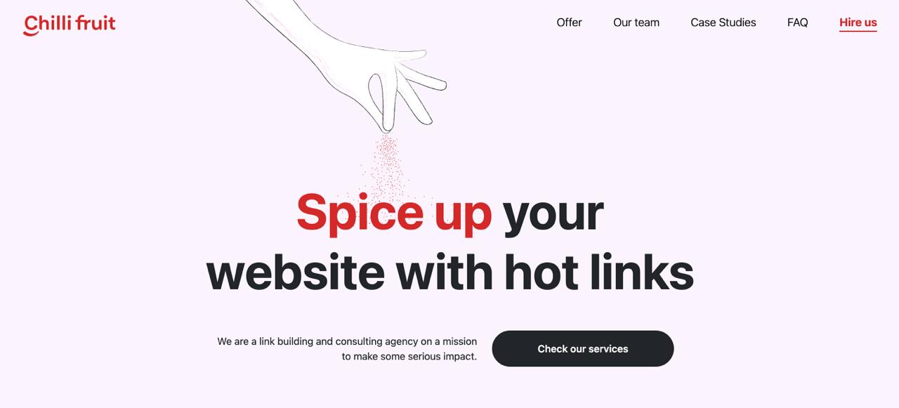 الصفحة الرئيسية لشركة Chilli Fruit Web Consulting مع العلاقات العامة الرقمية، وبناء الاقتباسات، وخدمات تحسين المحركات التوليدية للعلامات التجارية القائمة على البرمجيات كخدمة والعلامات التجارية القائمة على المعرفة