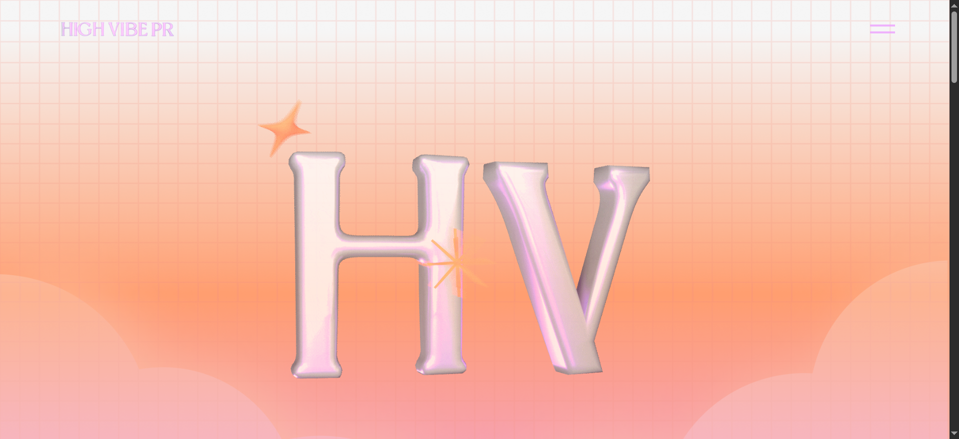 High Vibe PR web3 Página de inicio de una empresa de PR que presenta una marca centrada en LLMO para proyectos de juegos y criptomonedas de IA.