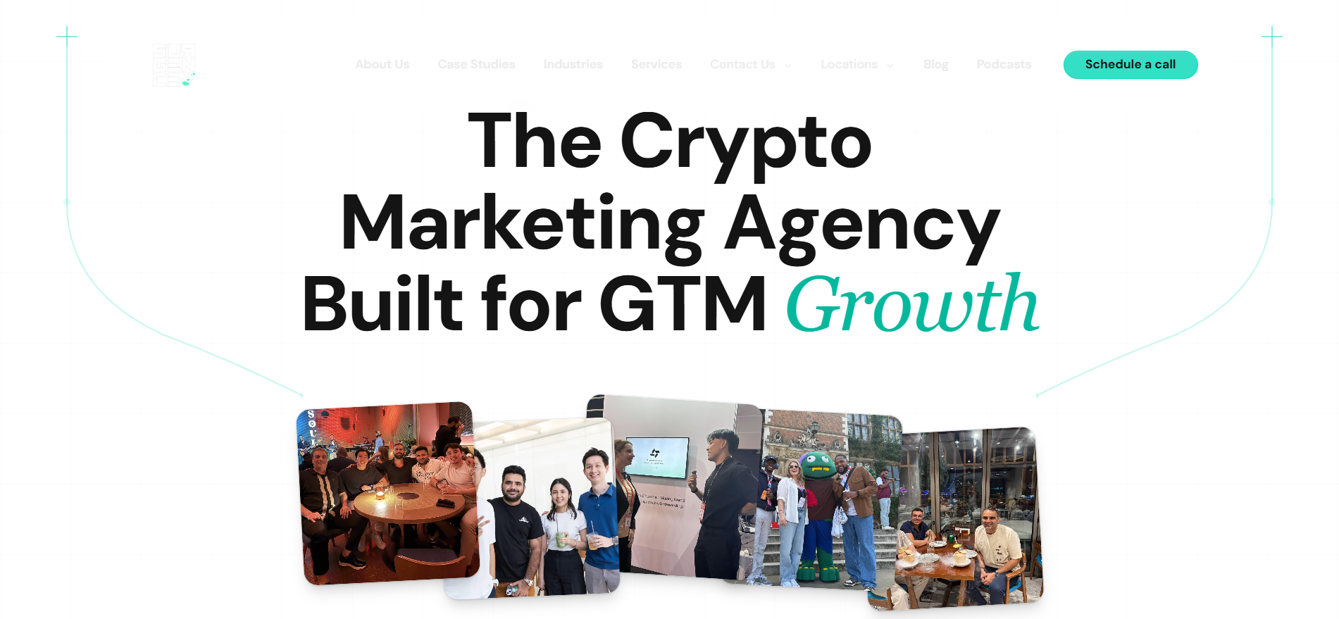 Página de inicio de la agencia de cripto marketing Surgence, creada para el crecimiento de la salida al mercado con servicios de estrategia web3 GTM.