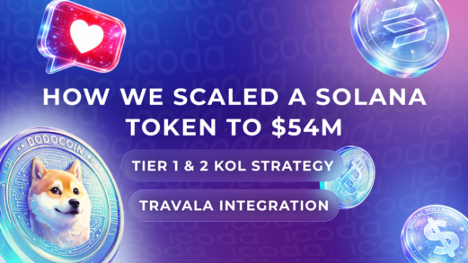ICODA case study cover — How We Scaled a Solana Token to $54M via Tier 1 & 2 KOL strategy and Travala integration.