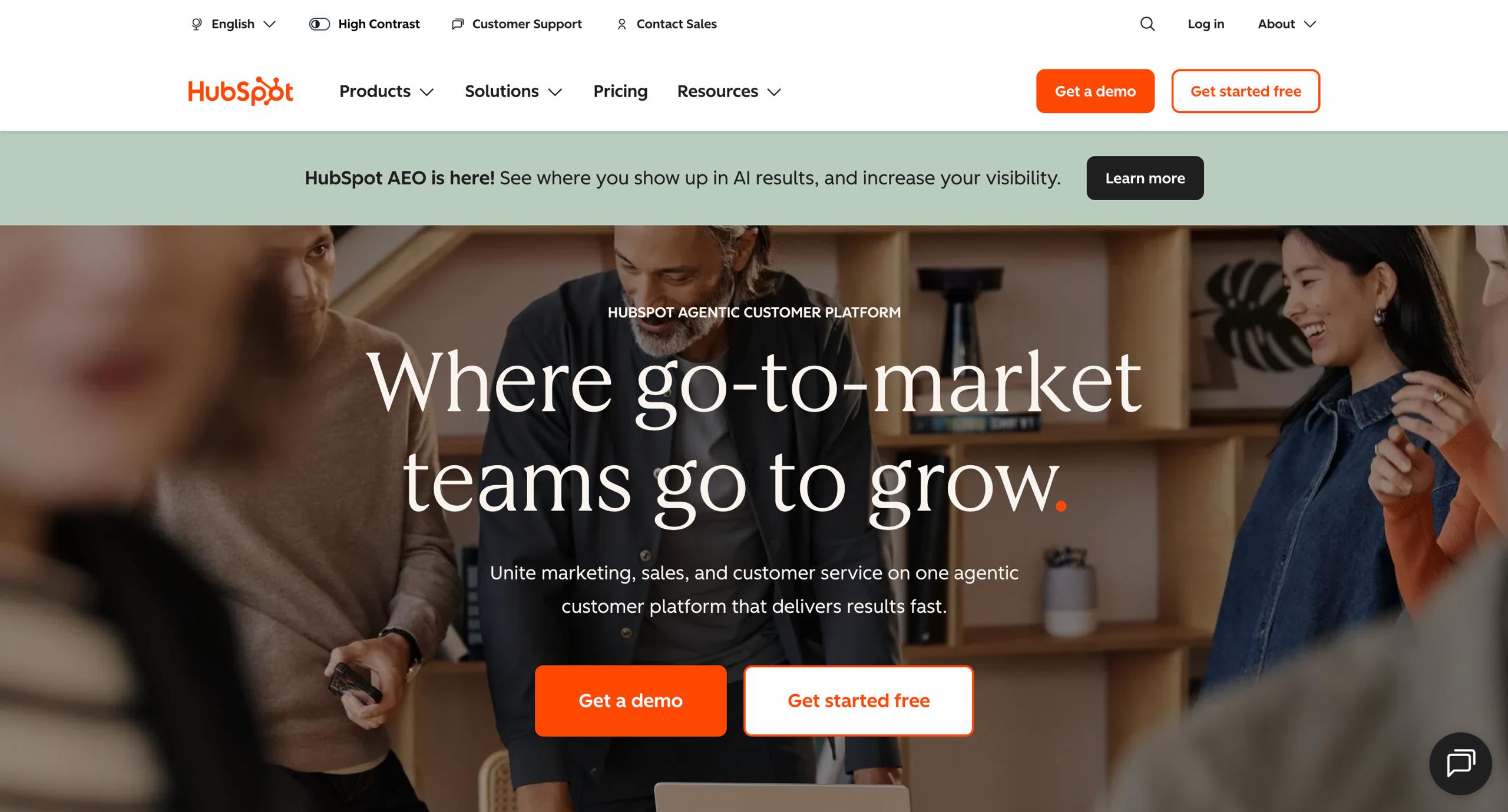 HubSpot Breeze AI CRM platform with Prospecting Agent and AEO brand visibility tracking for small business lead management