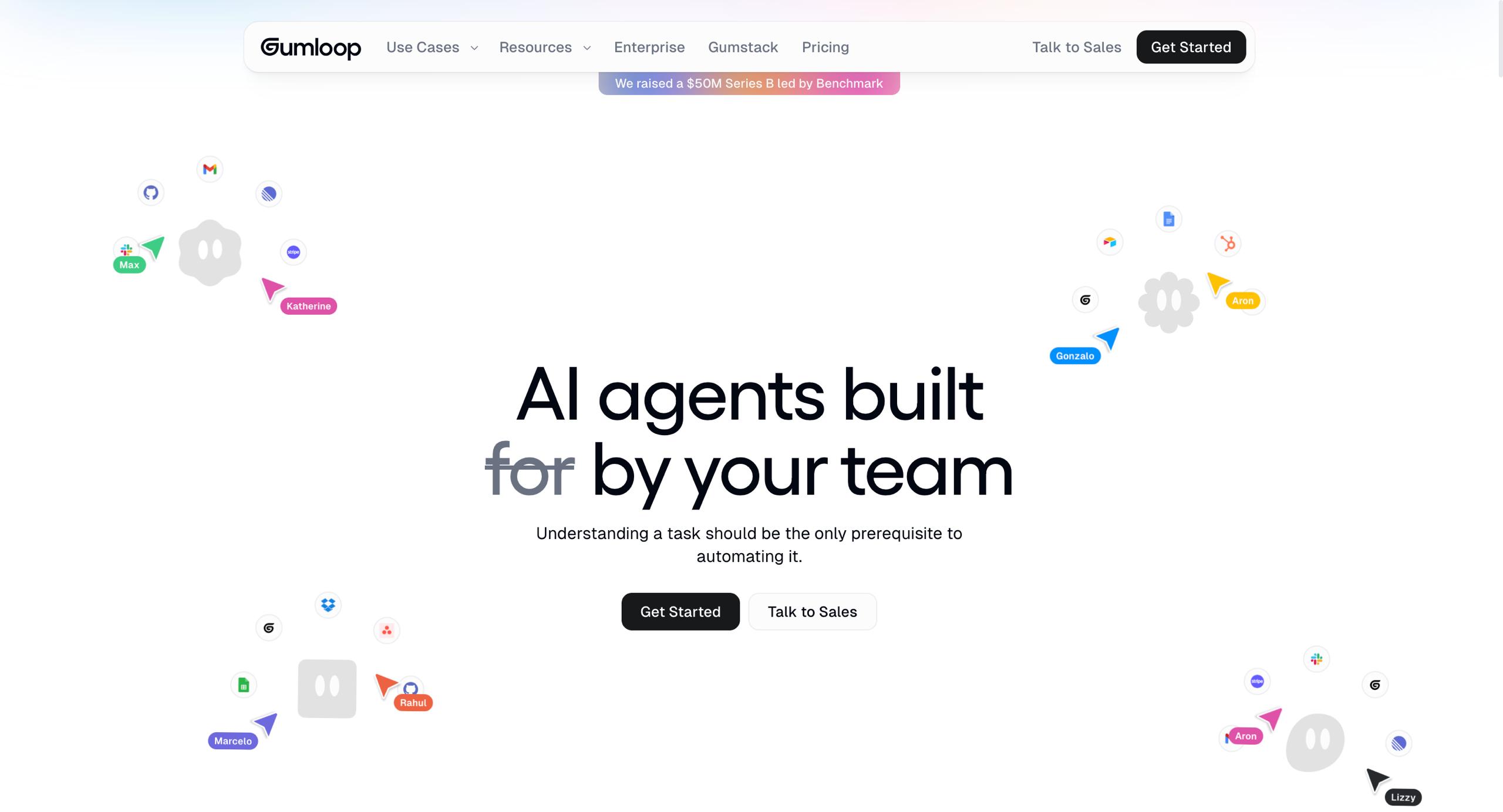 Gumloop visual AI workflow platform connecting LLMs to business tools for sentiment analysis and automated competitive intelligence