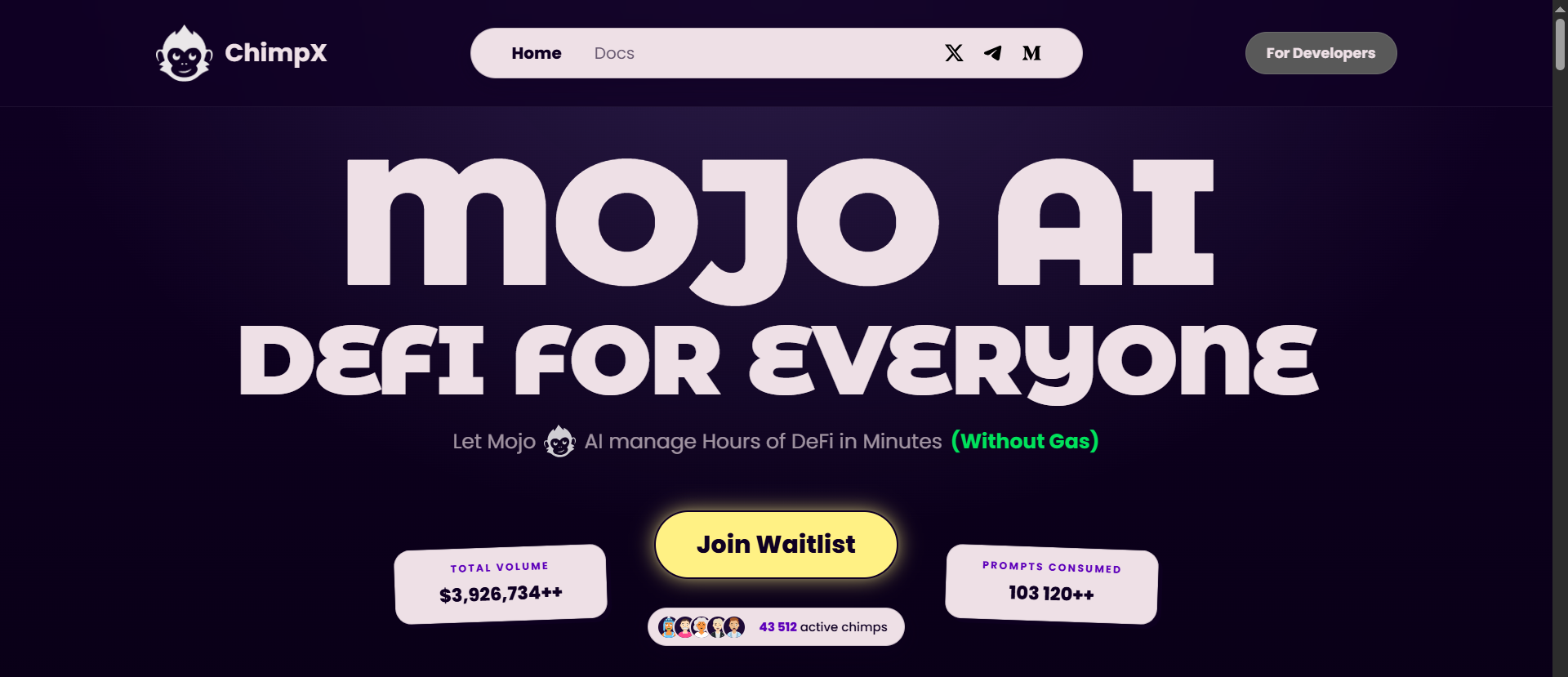تطبيق ChimpX Mojo Mojo للذكاء الاصطناعي الفائق الذي يُقدم خدمة DeFi للجميع - من بين أفضل تطبيقات التشفير المُسبقة لشهر مايو 2026.