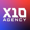 X10 Agency crypto marketing logo — wordmark on gradient backgroun.