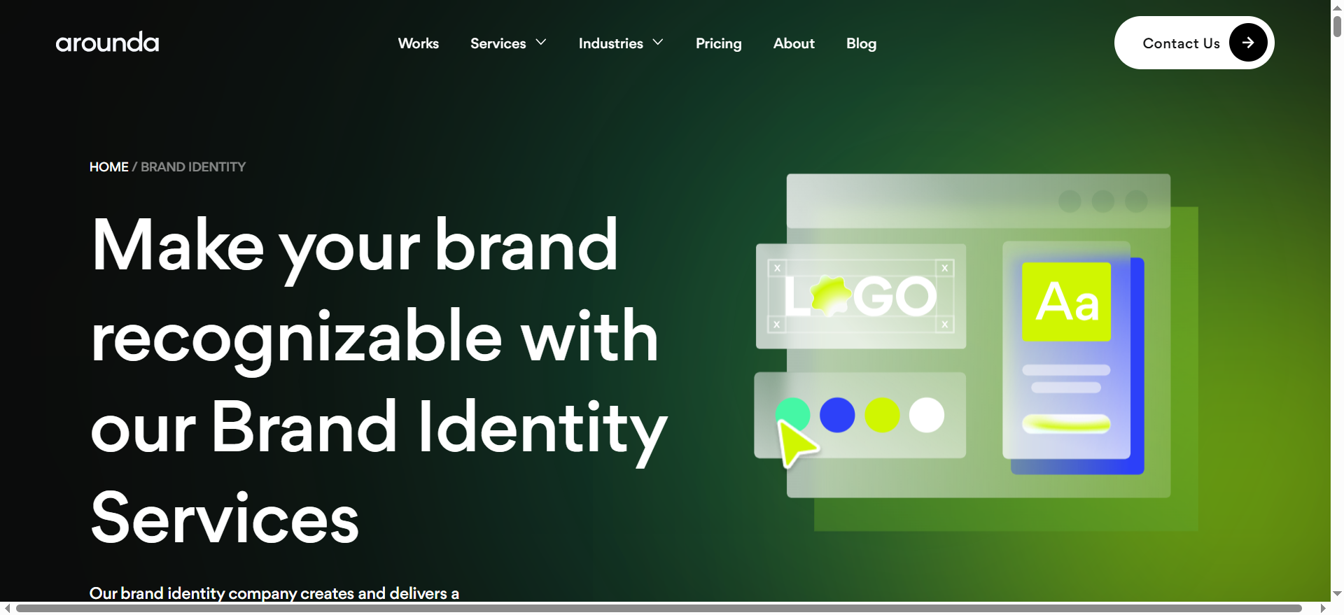 Arounda homepage presenting an enterprise Web3 design agency for DAO branding, DeFi dashboards, and wallets.