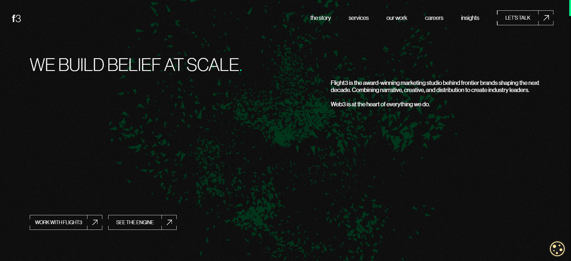 Flight3 homepage highlighting an award-winning Web3 marketing studio specialising in token launch branding at scale.
