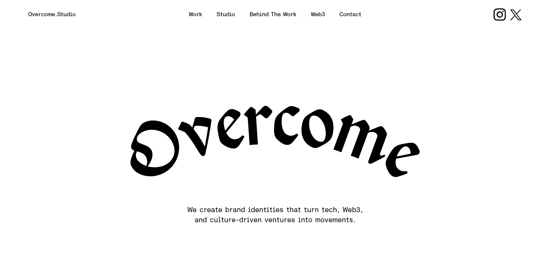 Overcome Studio homepage displaying cultural-movement Web3 brand identity and NFT brand design work.