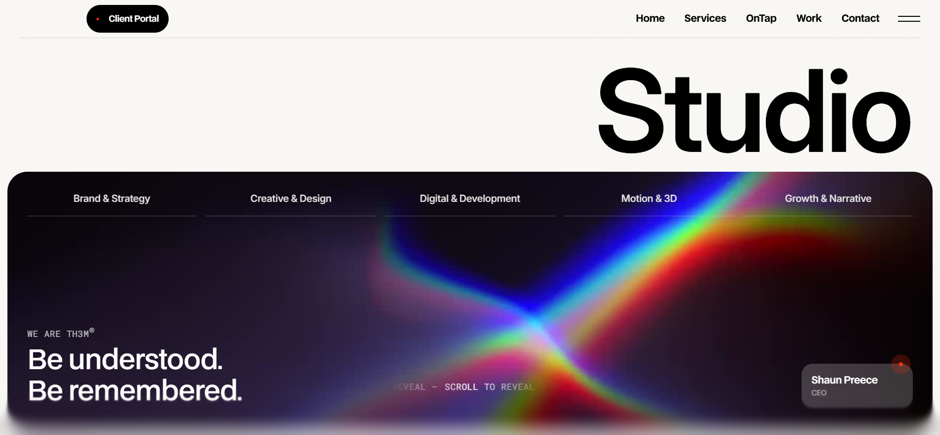 TH3M homepage featuring a 3D and motion-led Web3 design agency for crypto rebrand and launch campaigns.