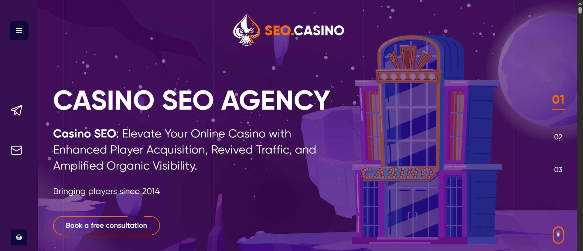 SEO.Casino agency homepage — casino SEO services for player acquisition, organic traffic, and online casino visibility since 2014.