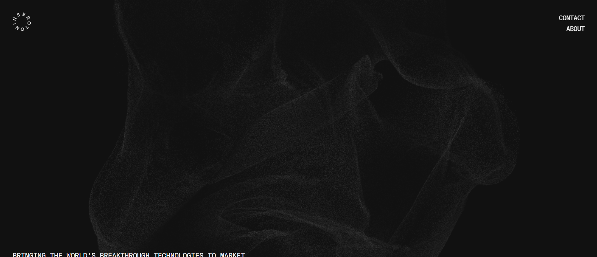 Serotonin-Web3-PR-Agentur-Homepage mit dunklem, minimalistischem Design und dem Claim „Bringing the World's Breakthrough Technologies to Market“.