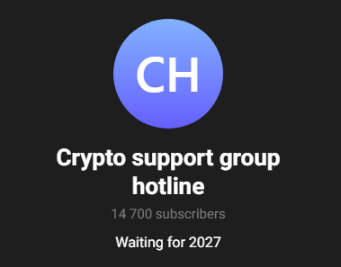 Telegram profile page for Crypto Support Group Hotline, a channel with 14,700 subscribers.